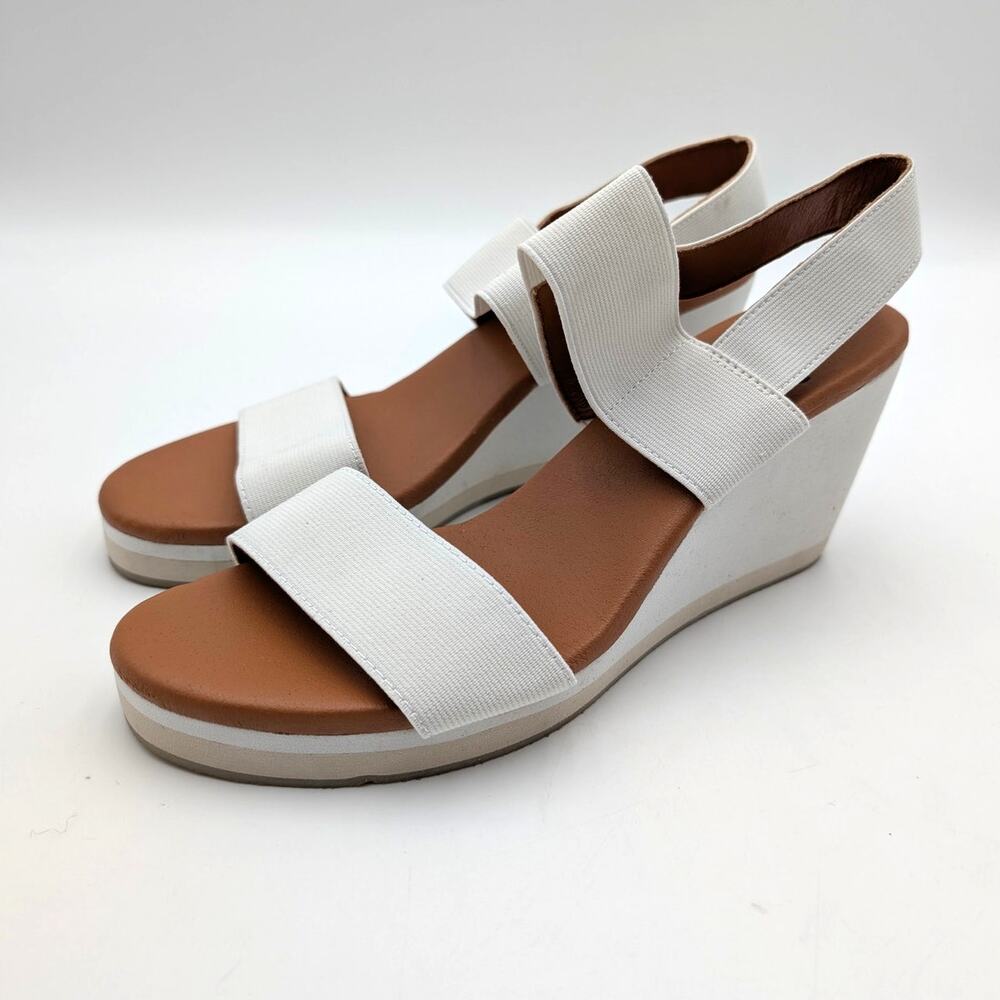 André Assous Nikola Slingback Wedge Sandals Women's White Sz US8.5M EU38.5